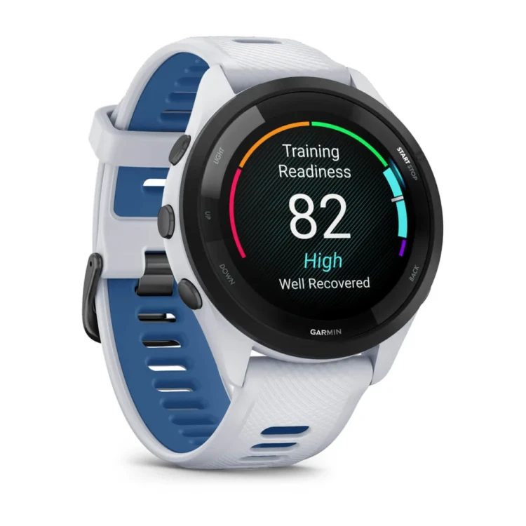 Garmin Forerunner 265 to zaawansowany zegarek multisportowy z kolorowym, dotykowym wyświetlaczem AMOLED w rozmiarze 1,3"