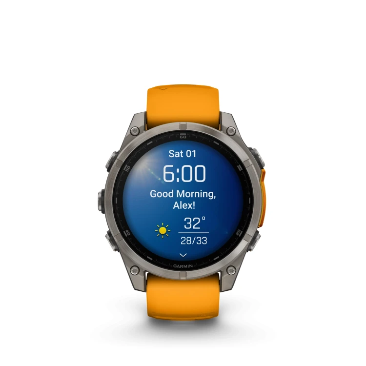 Fenix8_47_HR_Titanium_Graphite_Front_0009_fenix8_morning_report_clear_sunny.webp