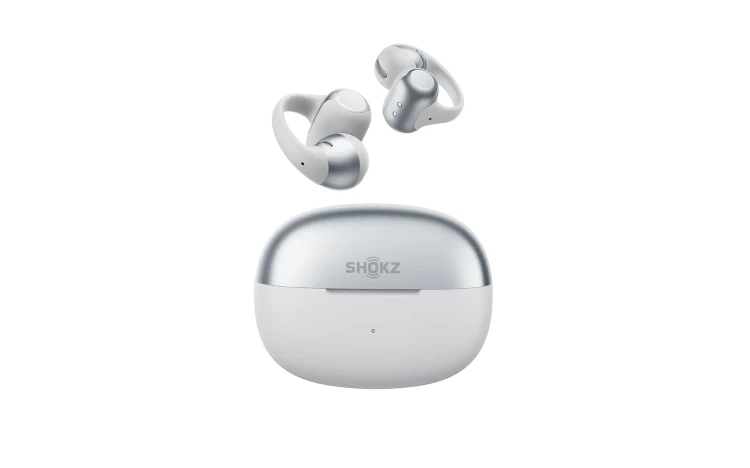 Shokz OpenDots 2 to lekkie słuchawki z klipsem o otwartej budowie.