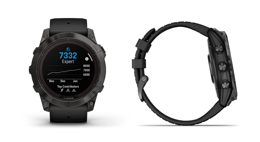 Fenix 7X Pro Sapphire - widok od frontu i od boku