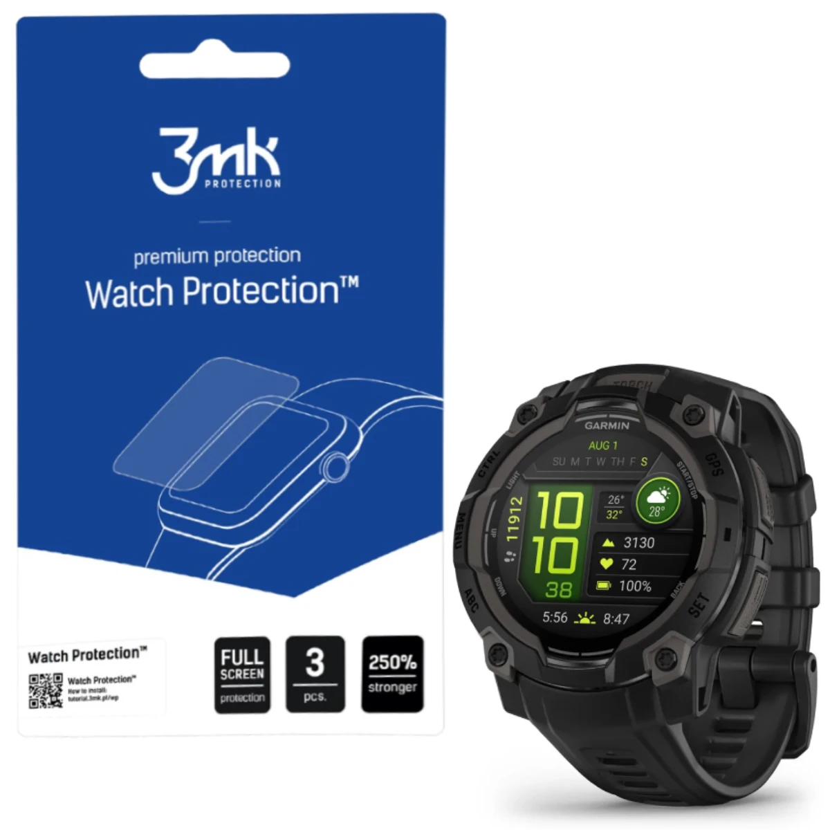 Szkło ochronne na ekran Garmin Instinct 3 50 MM - 3mk Watch Protection (3 szt)